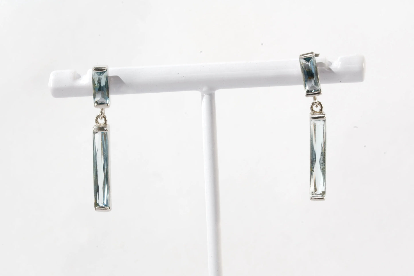 Boucles d'oreilles pendantes en Argent de forme rectangle avec verre coloré bleu Ma boutique