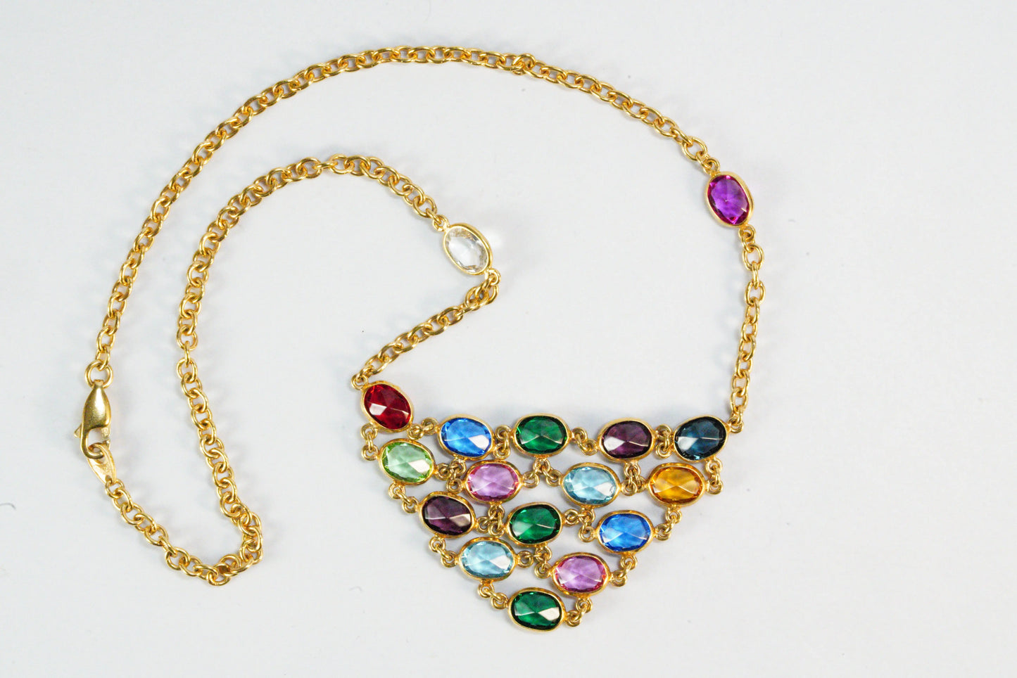 Collier avec verres colorés de multiples couleurs base Argent Palqué Or Ma boutique