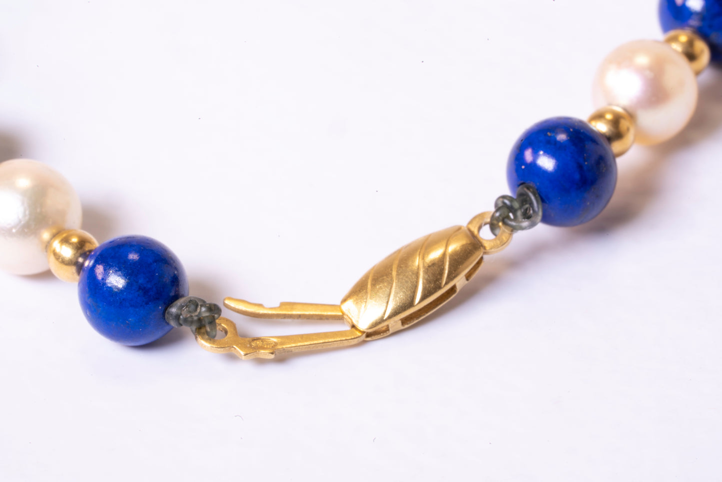 Bracelet Perles Alternées Lapis Lazuli et Perles de Culture Or 18K