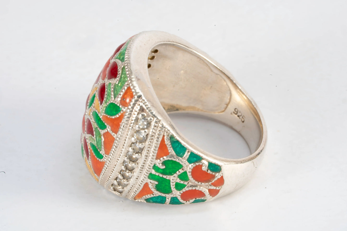 Bague en Argent avec motifs fleurs en émail coloré et pierres de Zirconium Max & Lucie