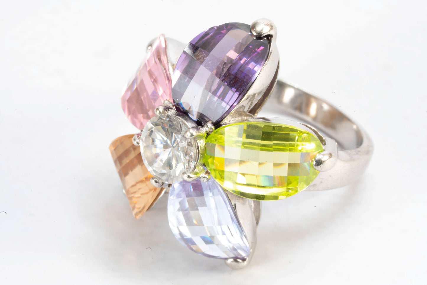 Bague en Argent motif fleur avec pierres colorées Ma boutique