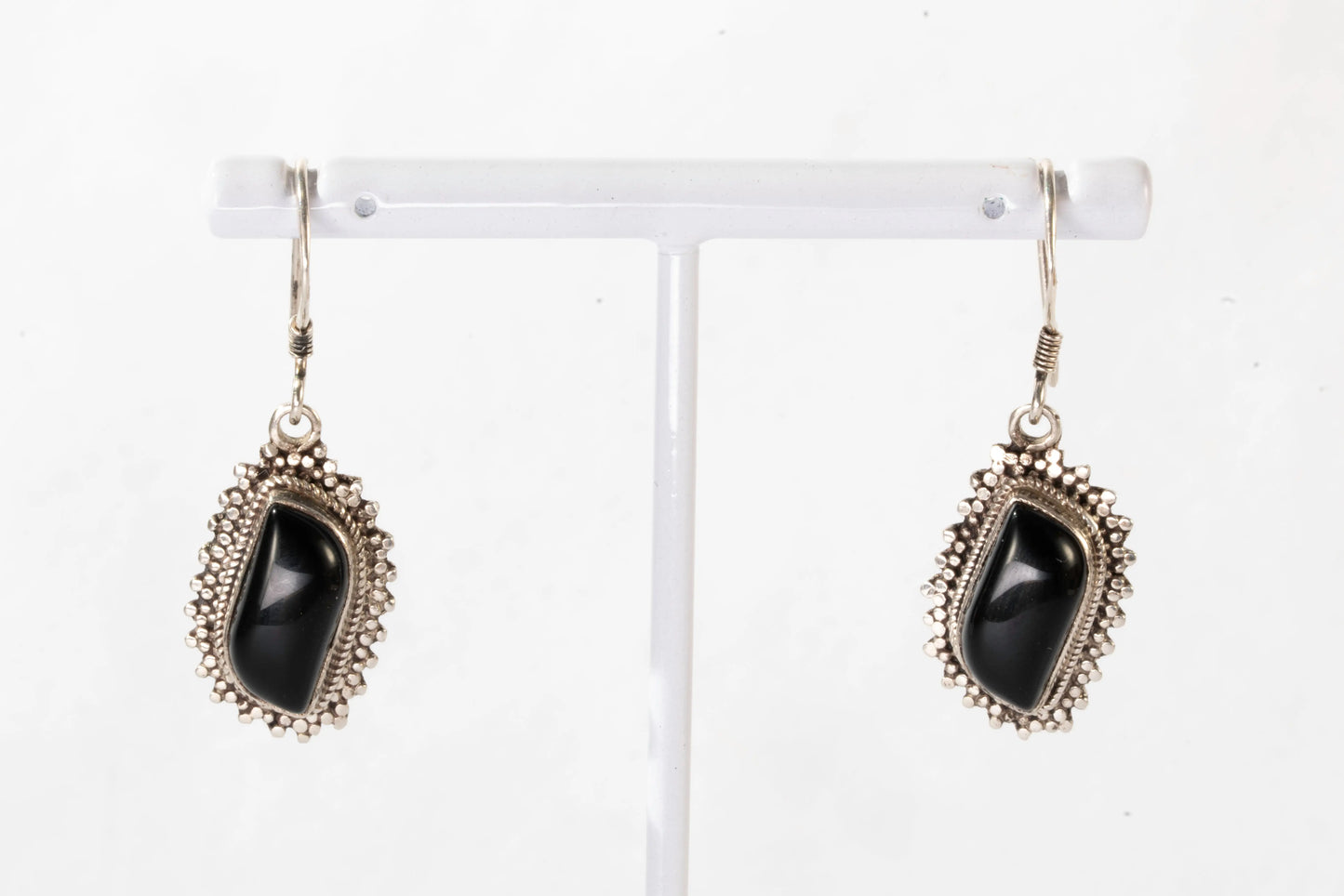 Boucles d'oreilles dormeuses en Argent avec pierres Onyx noires Ma boutique