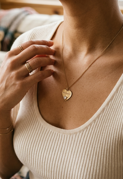 Collier Pendentif Coeur Or Jaune et Oxydes de Zirconium