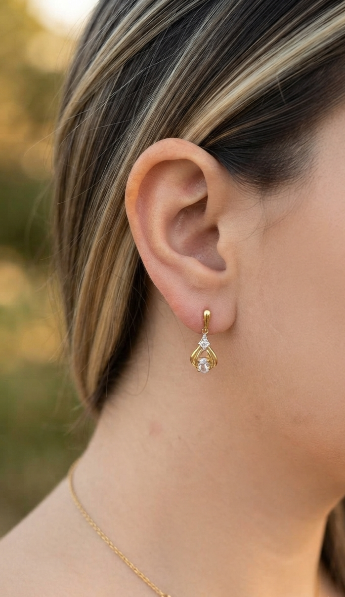 Boucles d'Oreilles Pendantes Bicolores en Or 18k, Aigues-Marines