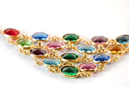 Collier avec verres colorés de multiples couleurs base Argent Palqué Or Ma boutique