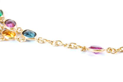 Collier avec verres colorés de multiples couleurs base Argent Palqué Or Ma boutique