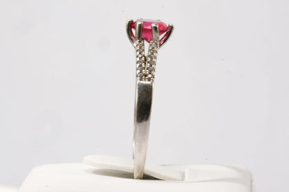 Solitaire en Argent avec Pierre rouge et pierre de Zirconium Ma boutique