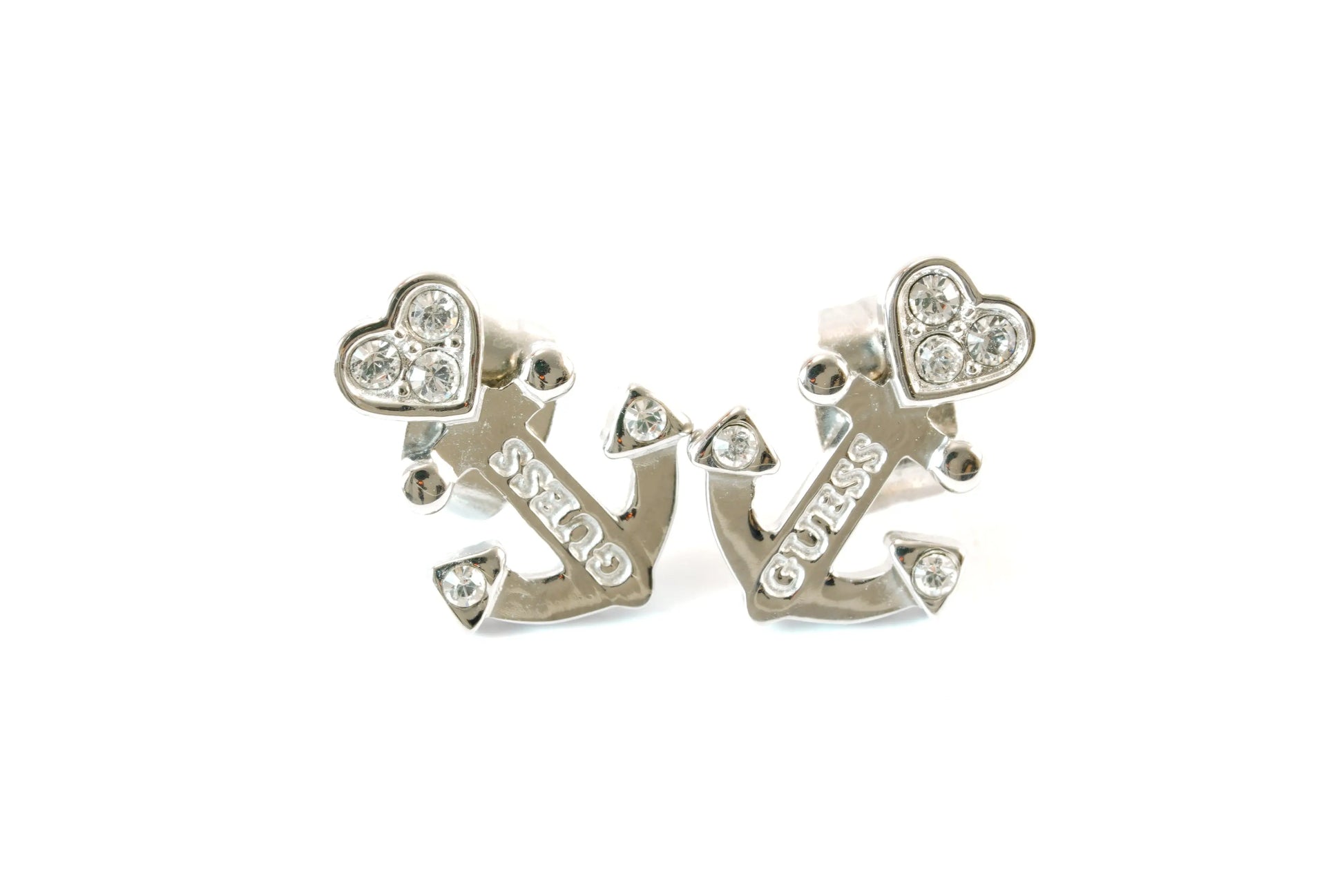 Boucles d'oreilles en Argent forme ancre de marque GUESS avec petites pierres Zirconium Ma boutique