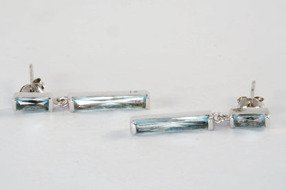 Boucles d'oreilles pendantes en Argent de forme rectangle avec verre coloré bleu Ma boutique