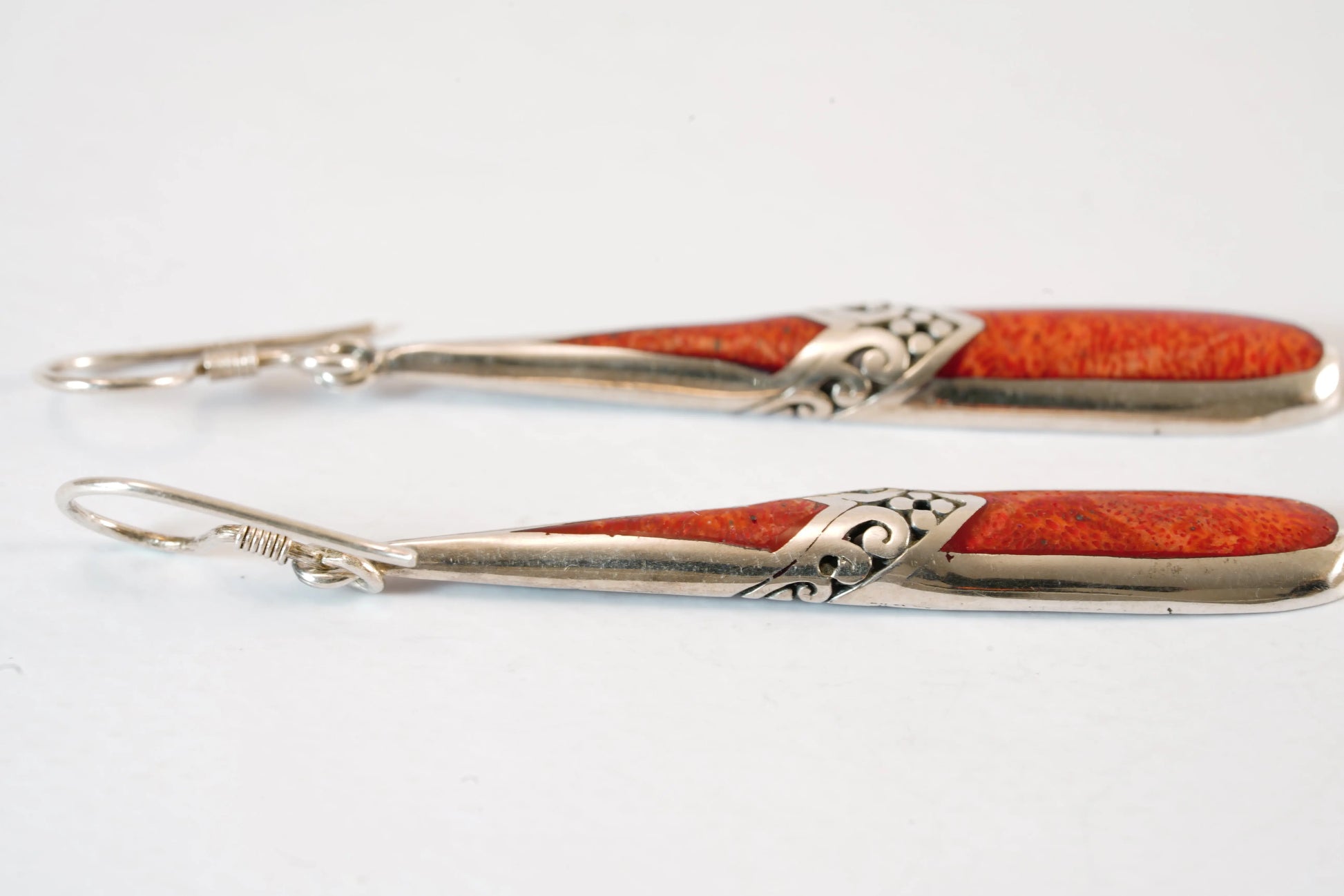 Boucles d'oreilles pendantes en Argent avec pierres imitation Corail Ma boutique