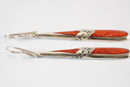 Boucles d'oreilles pendantes en Argent avec pierres imitation Corail Ma boutique