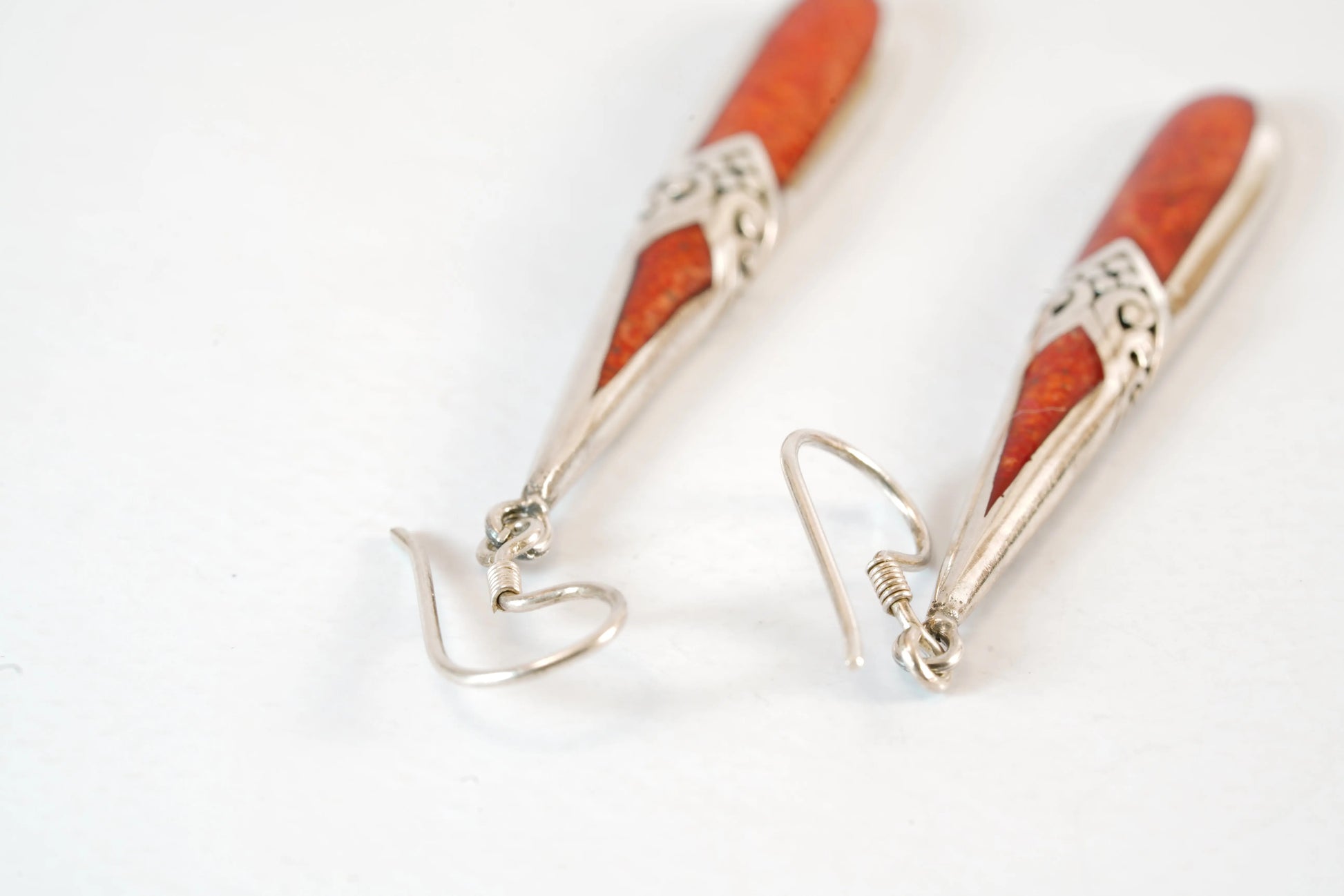 Boucles d'oreilles pendantes en Argent avec pierres imitation Corail Ma boutique