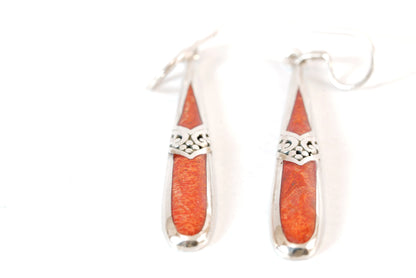 Boucles d'oreilles pendantes en Argent avec pierres imitation Corail Ma boutique