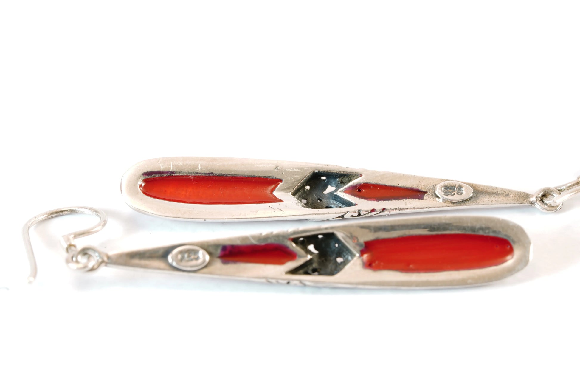 Boucles d'oreilles pendantes en Argent avec pierres imitation Corail Ma boutique