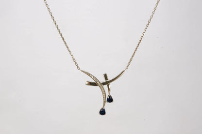 Collier en Argent avec pendentif avec pierres de Zirconium et pierres bleues Ma boutique