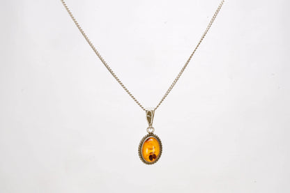 Collier en Argent avec pendentif indépendant avec pierre Ambre orange Ma boutique