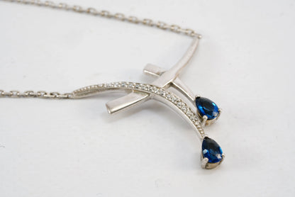 Collier en Argent avec pendentif avec pierres de Zirconium et pierres bleues Ma boutique
