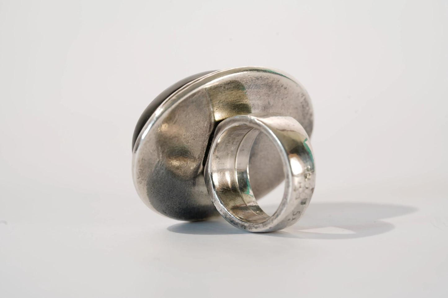 Bague large en Argent avec pierre noire Ma boutique