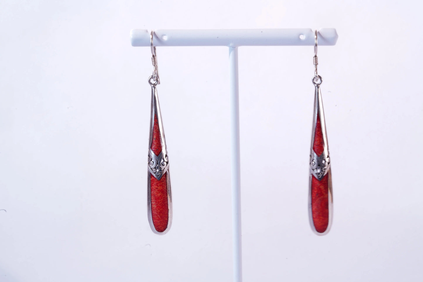 Boucles d'oreilles pendantes en Argent avec pierres imitation Corail Ma boutique