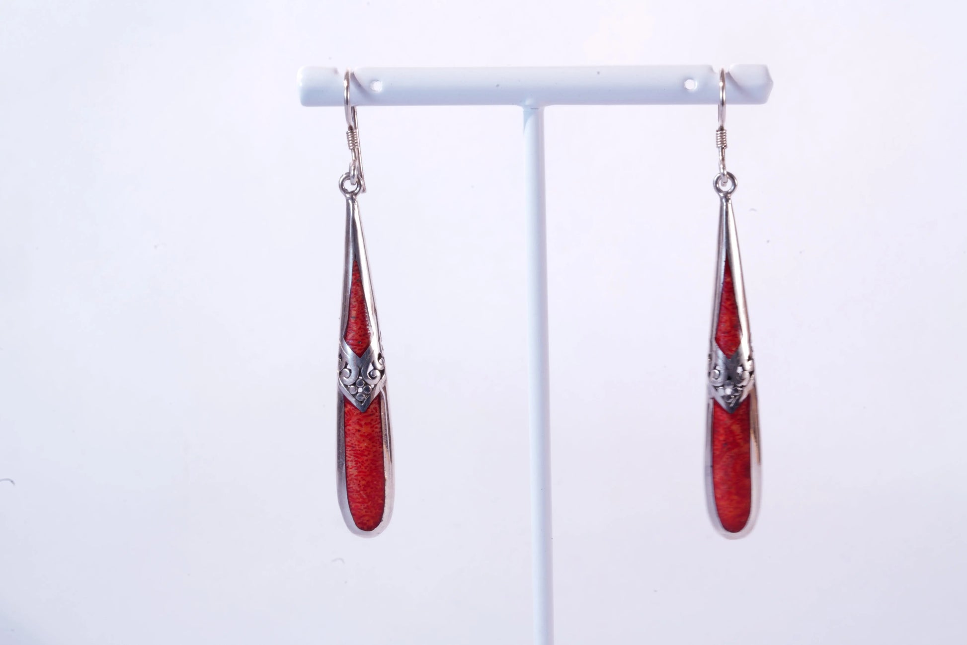 Boucles d'oreilles pendantes en Argent avec pierres imitation Corail Ma boutique