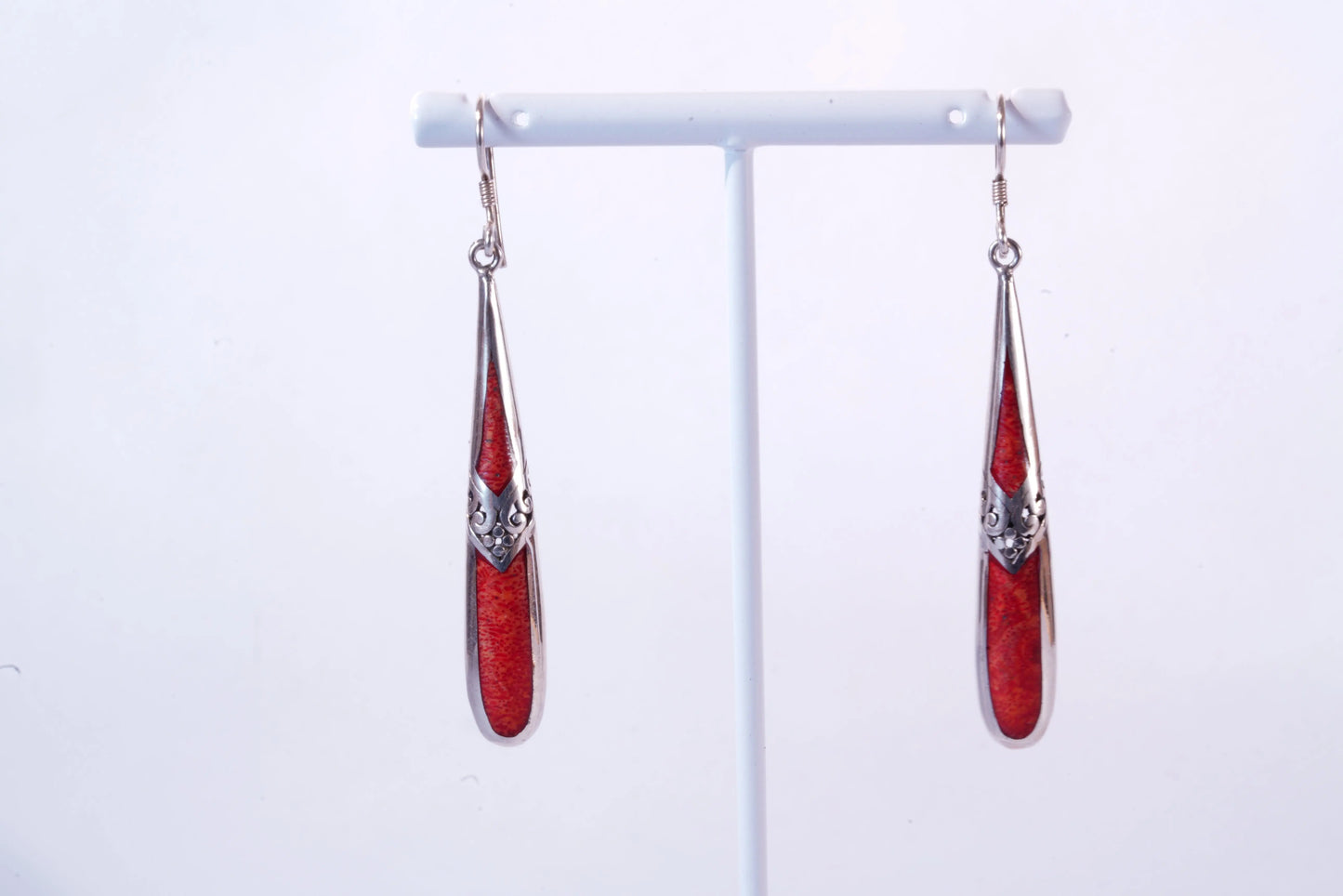Boucles d'oreilles pendantes en Argent avec pierres imitation Corail Ma boutique