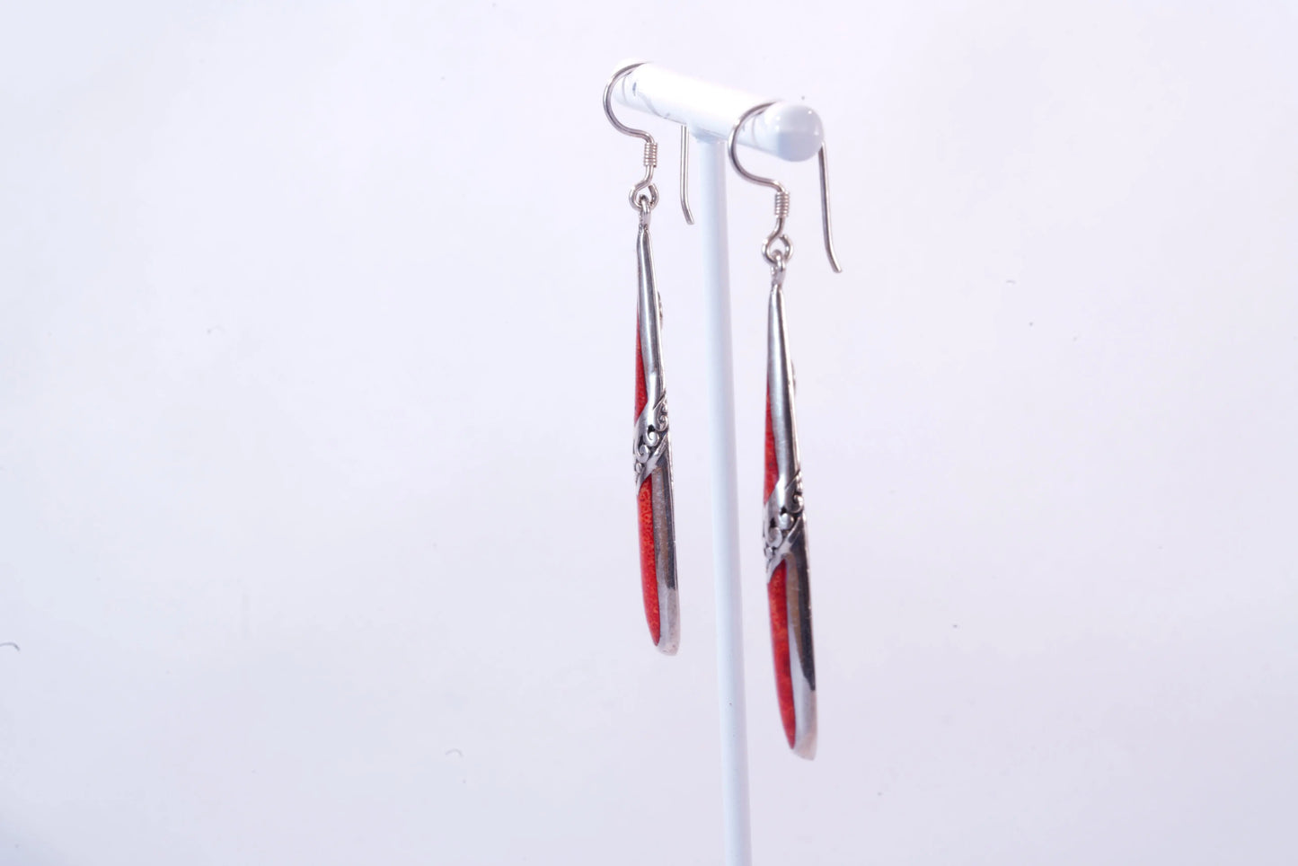 Boucles d'oreilles pendantes en Argent avec pierres imitation Corail Ma boutique