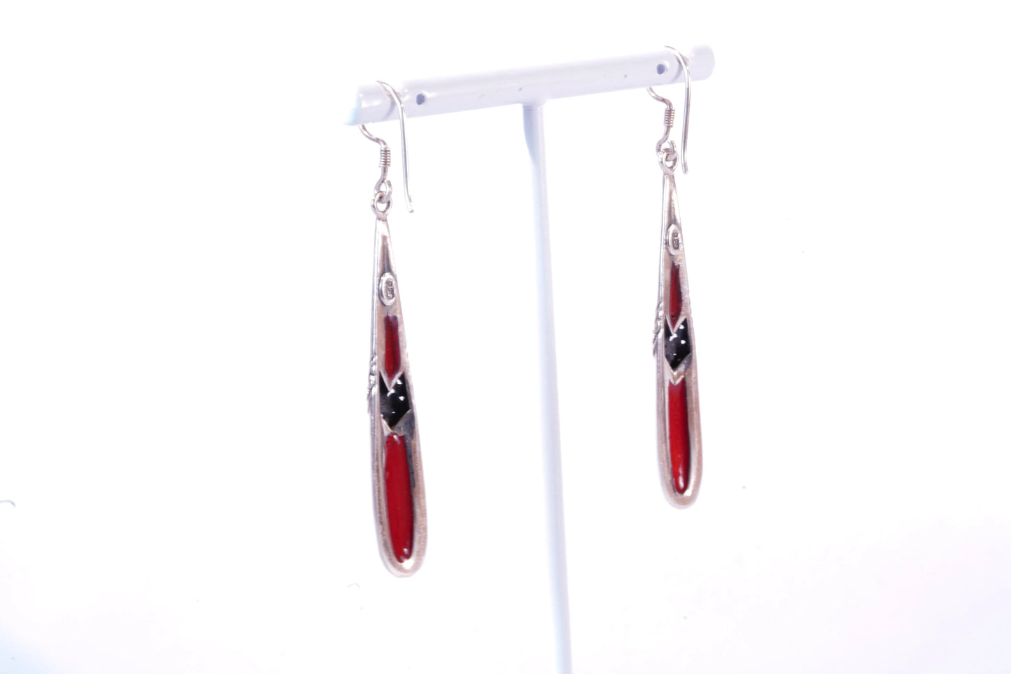 Boucles d'oreilles pendantes en Argent avec pierres imitation Corail Ma boutique