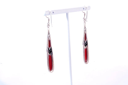 Boucles d'oreilles pendantes en Argent avec pierres imitation Corail Ma boutique
