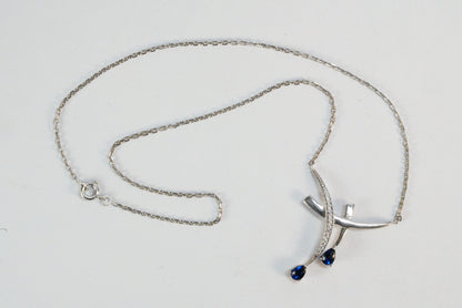 Collier en Argent avec pendentif avec pierres de Zirconium et pierres bleues Ma boutique