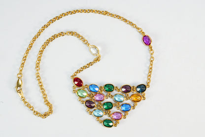 Collier avec verres colorés de multiples couleurs base Argent Palqué Or Ma boutique