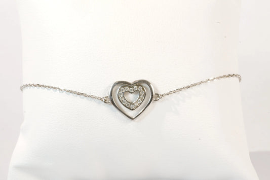 Bracelet en Argent avec pendentif coueur avec pierres Zirconium chaîne maille forçat Ma boutique