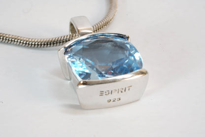 Collier en Argent avec pendentif indépendant avec pierre Bleue style Topaze et chaîne maille serpent Ma boutique
