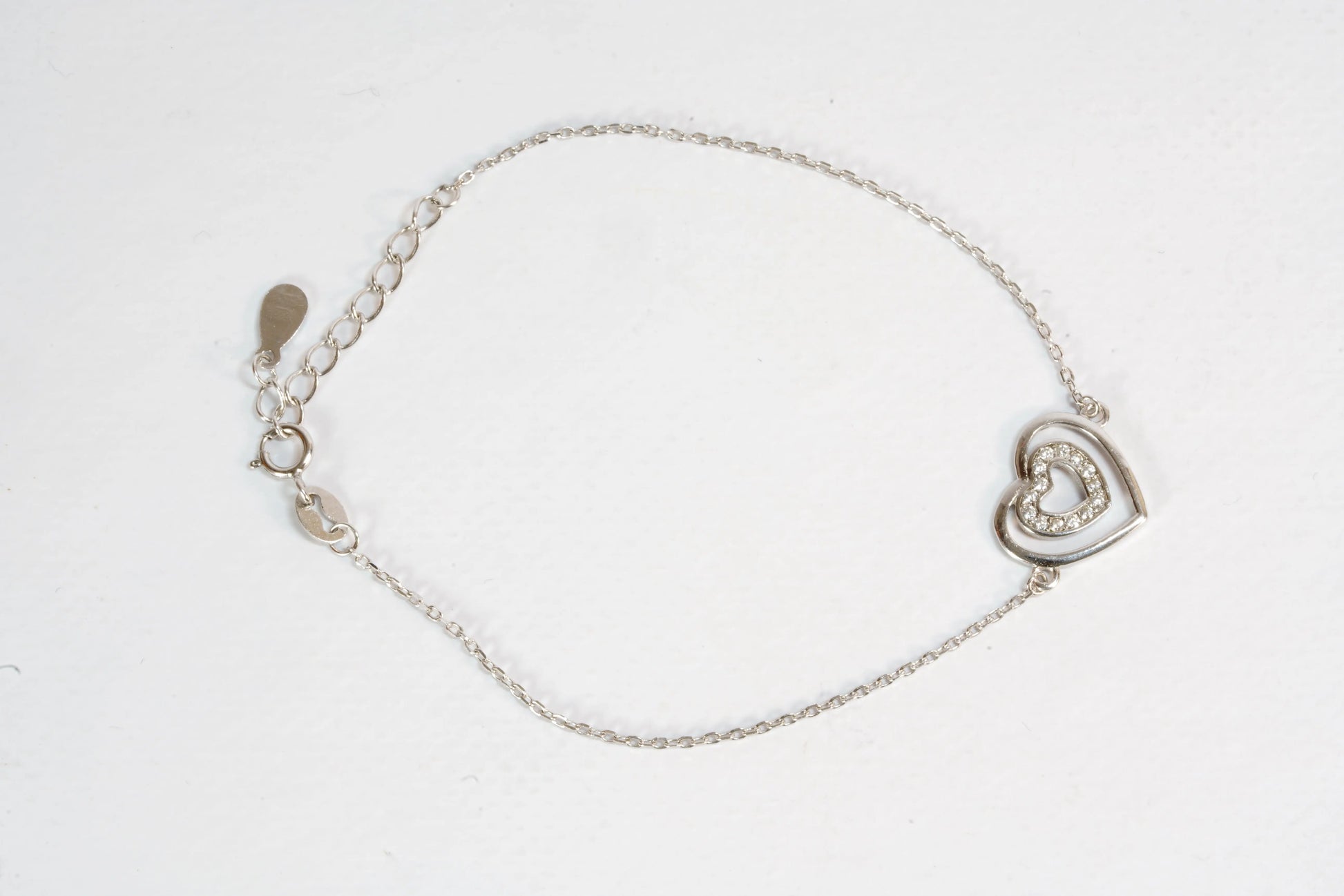 Bracelet en Argent avec pendentif coueur avec pierres Zirconium chaîne maille forçat Ma boutique