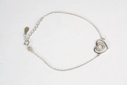 Bracelet en Argent avec pendentif coueur avec pierres Zirconium chaîne maille forçat Ma boutique
