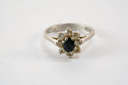 Solitaire forme Marguerite en Argent avec Saphir et Zirconium Ma boutique