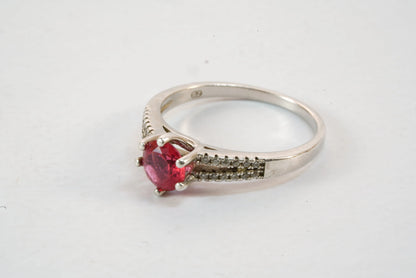 Solitaire en Argent avec Pierre rouge et pierre de Zirconium Ma boutique