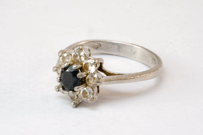 Solitaire forme Marguerite en Argent avec Saphir et Zirconium Ma boutique