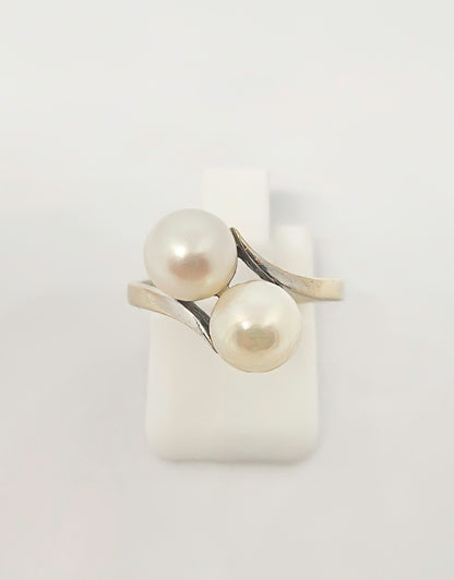 Bague "Toi et Moi" à deux Perles de Culture sur Monture en Or Blanc