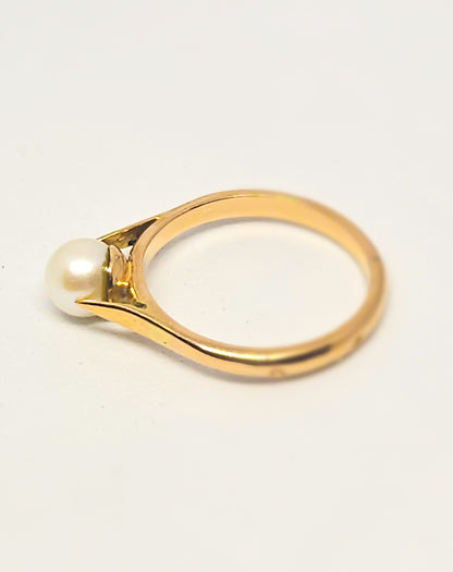 Bague Solitaire Or Jaune et Perle de Culture à Serti double