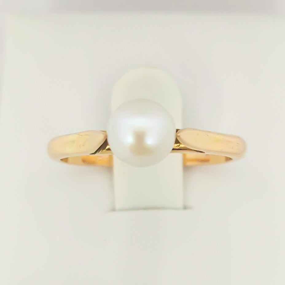 Bague Solitaire Or Jaune et Perle de Culture à Serti double