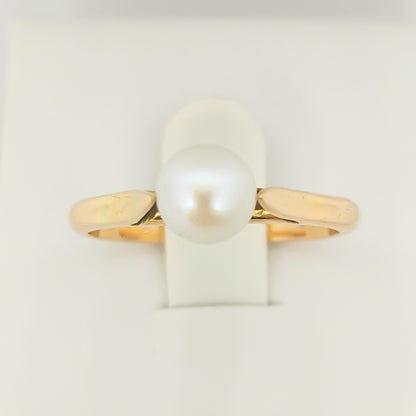 Bague Solitaire Or Jaune et Perle de Culture à Serti double