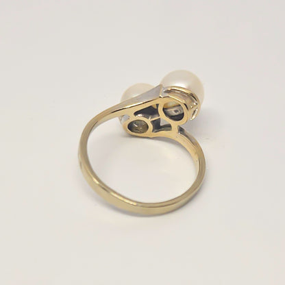 Bague "Toi et Moi" à deux Perles de Culture sur Monture en Or Blanc