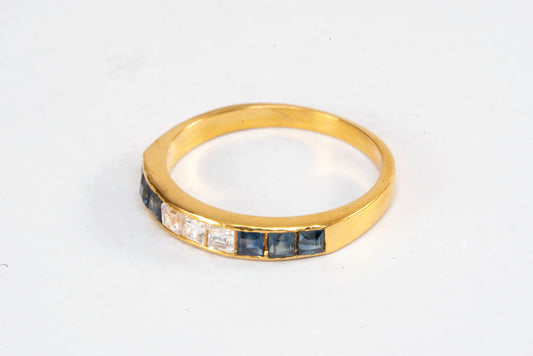 Bague en Plaqué Or avec pierres de Zirconium et pierres bleues Ma boutique
