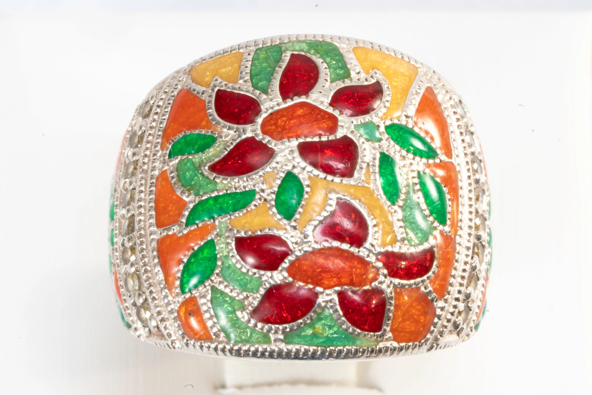 Bague en Argent avec motifs fleurs en émail coloré et pierres de Zirconium Max & Lucie
