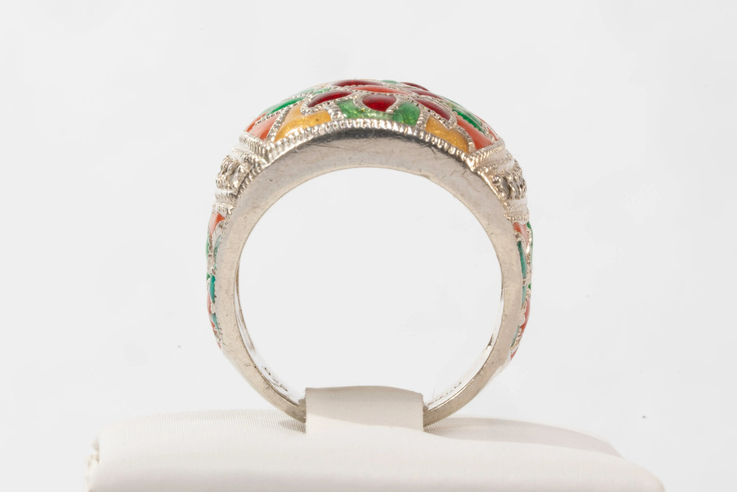 Bague en Argent avec motifs fleurs en émail coloré et pierres de Zirconium Max & Lucie