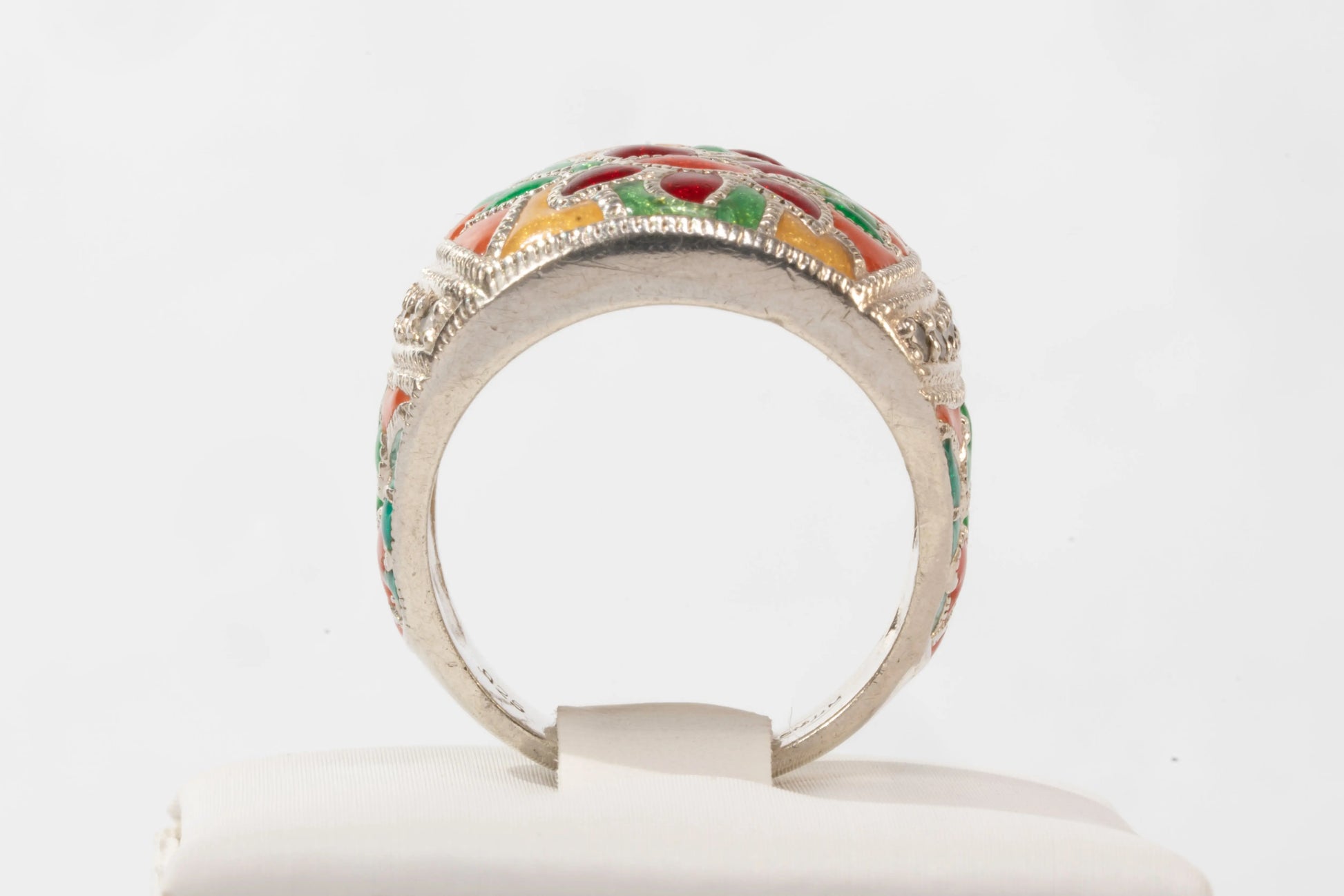 Bague en Argent avec motifs fleurs en émail coloré et pierres de Zirconium Max & Lucie