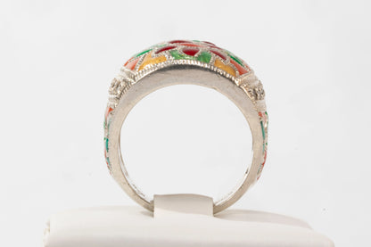 Bague en Argent avec motifs fleurs en émail coloré et pierres de Zirconium Max & Lucie