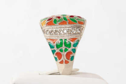 Bague en Argent avec motifs fleurs en émail coloré et pierres de Zirconium Max & Lucie