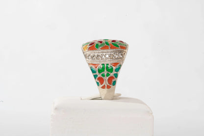 Bague en Argent avec motifs fleurs en émail coloré et pierres de Zirconium Max & Lucie