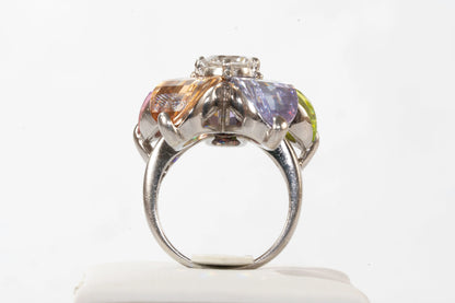 Bague en Argent motif fleur avec pierres colorées Ma boutique